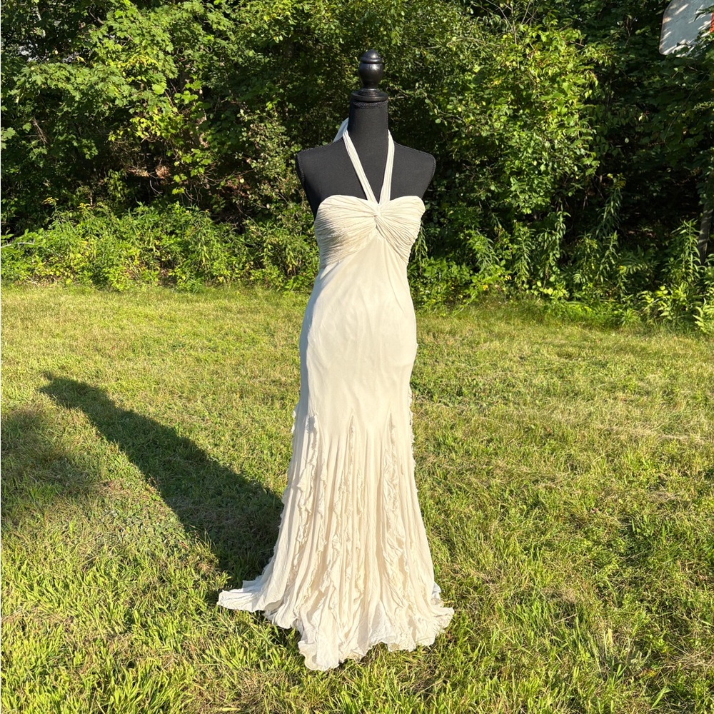 Chic Cream Backless Halter Gown